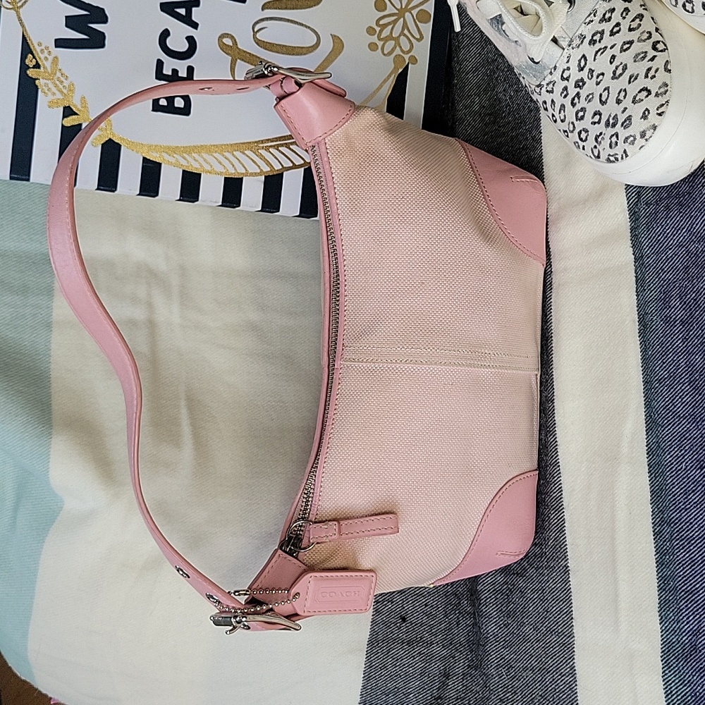 Coach Pink Canvas and Leather Shoulder Bag